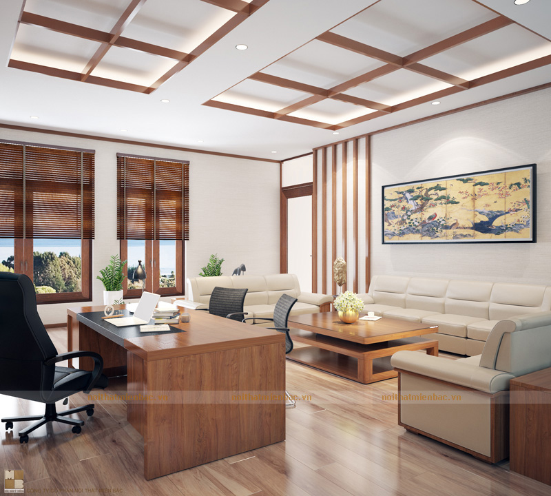 Thiết kế nội thất phòng giám đốc Công ty TNHH Sông Hồng -Vĩnh Phúc với đầy đủ chức năng