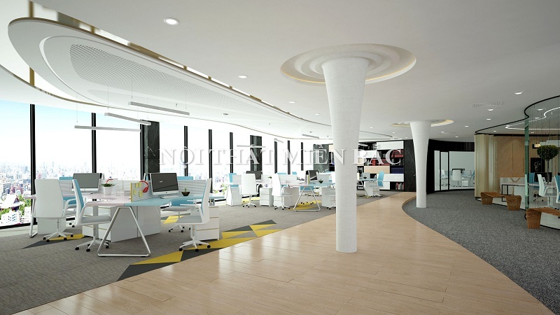 Mẫu thiết kế nội thất văn phòng hiện đại không gian mở coi trọng sự tương tác