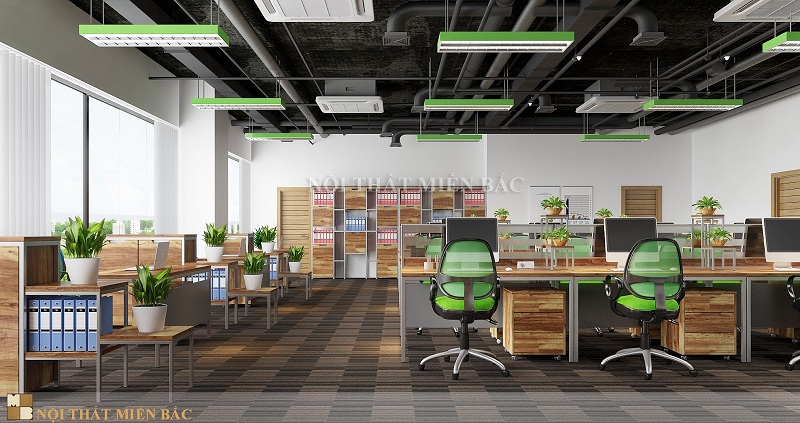 Thiết kế văn phòng làm việc hiện đại với nội thất chất liệu tự nhiên