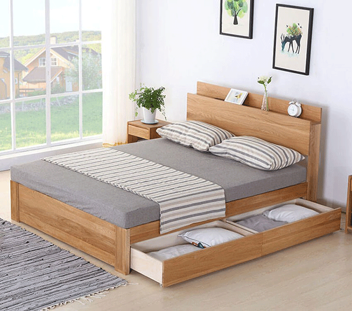 Mẫu giường ngủ được làm bằng gỗ veneer sồi