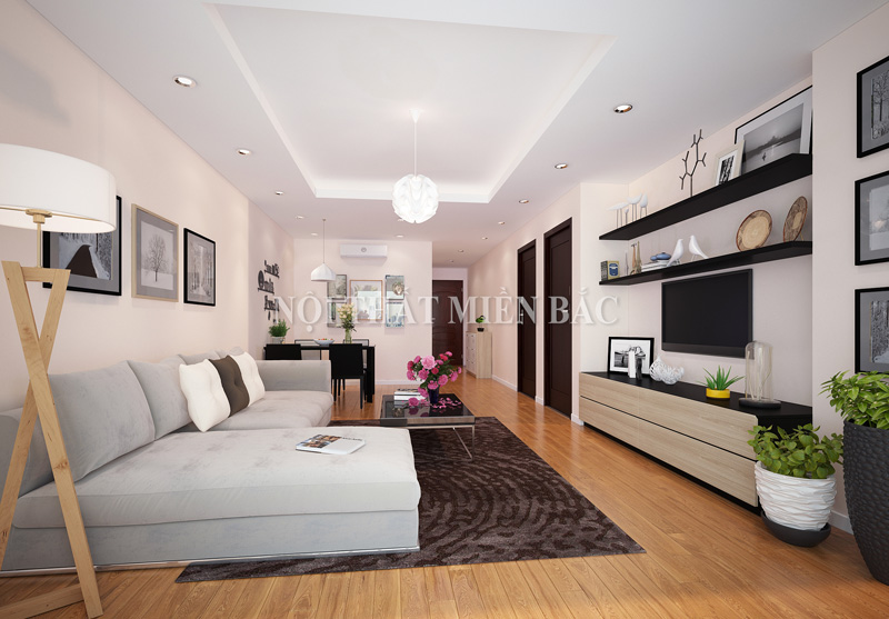 Thiết kế không gian nội thất căn hộ chung cư không gian phòng khách sang trọng