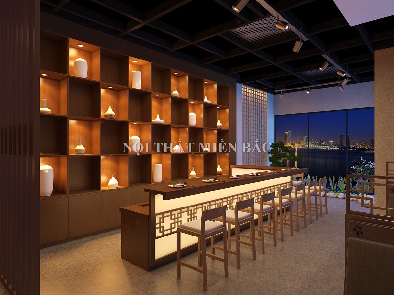 Thiết kế nội thất nhà hàng Nhật sang trọng, ấn tượng với không gian lễ tân độc đáo
