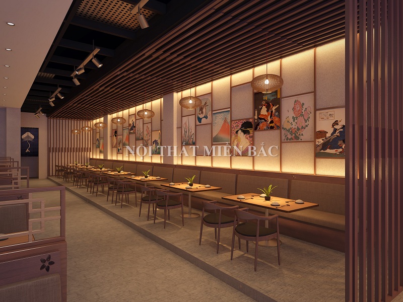 Thiết kế nội thất nhà hàng Nhật Bản ấn tượng với không gian chung mới lạ