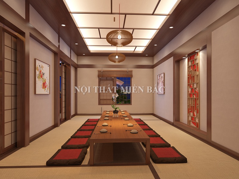 Thiết kế nội thất nhà hàng Nhật Bản tạo không gian phòng VIP sang trọng, mộc mạc - View1