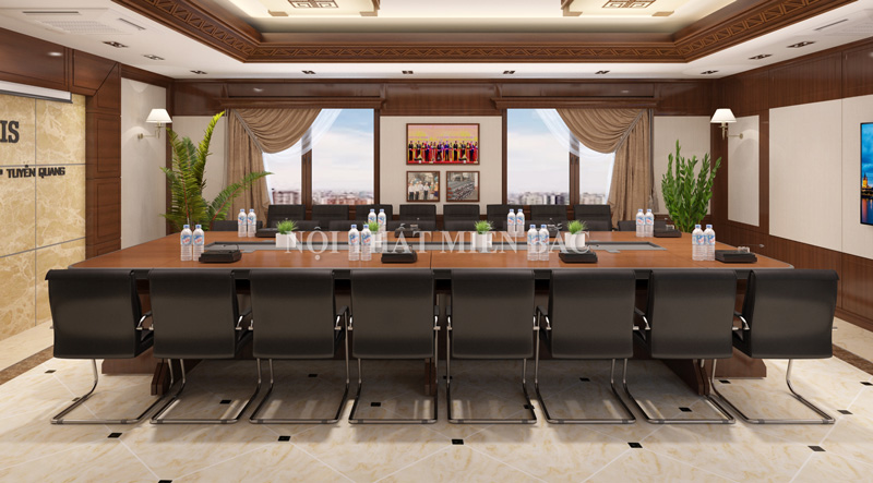 Thiết kế nội thất phòng họp đẹp sang trọng Công ty Gang thép Tuyên Quang - Hệ thống ghế phòng họp chân quỳ cao cấp
