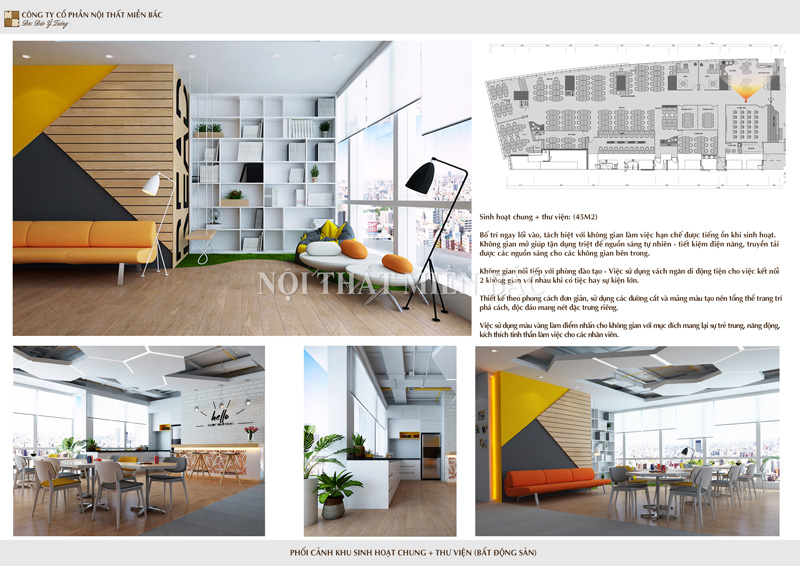 Thiết kế văn phòng đẹp hiện đại, ấn tượng Đại Việt Group - không gian sinh hoạt chung và thư viện1