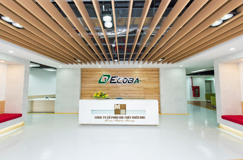 Thiết kế thi công không gian nội thất văn phòng hiện đại ECOBA - khu lễ tân - H1